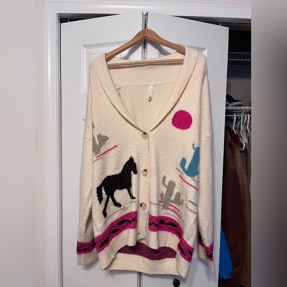 Dreamers Cream Cardigan with Horse and Cactus Design